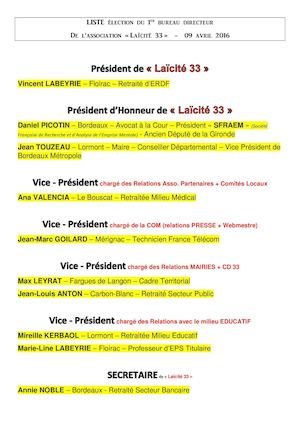 1er Bureau Directeur De LAICITE 33 - LISTE