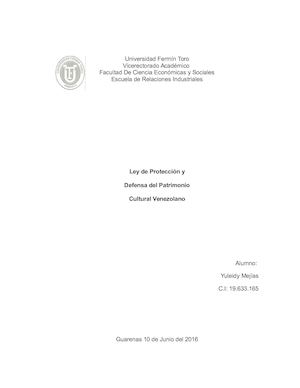 Ley De Protección Y Defensa Del Patrimonio Cultural Venezolano