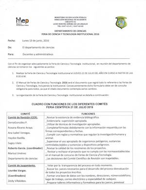 Funciones Comites Feria Ciencia Y Tecnologia 2016