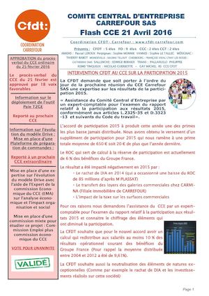 Flash Cce Carrefour Sas Du 21 Avril 2016