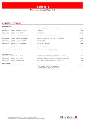 Programme nouveautés Albin Michel Rentrée littéraire 2016
