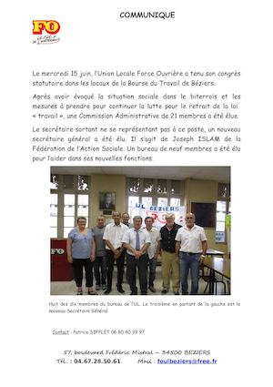 Communiqué de l'UL de Béziers