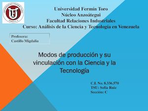 Modo De Produccion Y Su Vinculacion Con La Ciencia Y Tecnologia