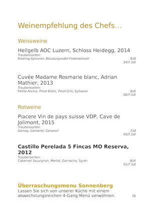 Hotel Sonnenberg Sommerkarte 2016