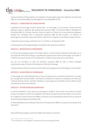 TBS Réglement de Parrainage Executive MBA