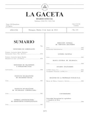 Gaceta No 115 Martes 21 De Junio De 2016
