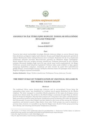 ANADOLU'DA İLK TÜRKLEŞME HAMLESİ: TOROSLAR BÖLGESİNDE BULGAR TÜRKLERİ