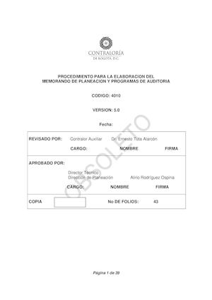 Memorando De Planeacion