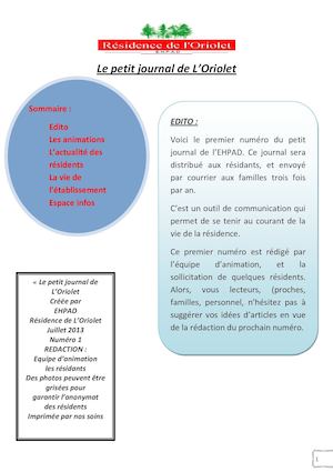 Le Petit Journal N°1 Juillet 2013
