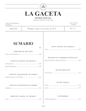 Gaceta No 117 Jueves 23 De Junio De 2016