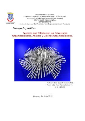 Ensayo Expositivo Factores que Diferencian las Estructuras Organizacionales. Análisis y Diseños Organizacionales‏.