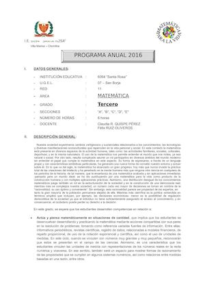 Prog Anual Mat 3ero 2016