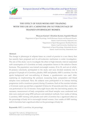 THE EFFECT OF FOUR WEEKS HIIT TRAINING  WITH THE USE OF L-CARNITINE ON FAT PERCENTAGE OF TRAINED OVERWEIGHT WOMEN