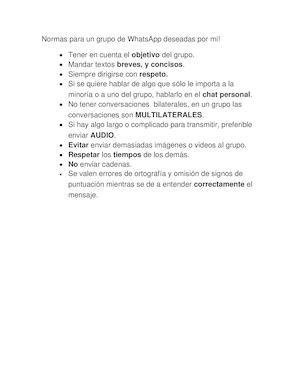 Normas para un grupo de Whats App