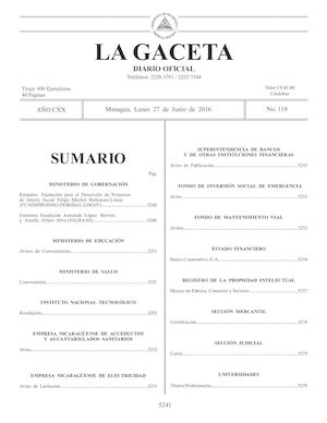 Gaceta No 119 Lunes 27 De Junio De 2016