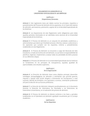 Reglamento De Admisión Udelas