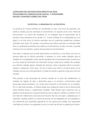 Ensayo Escritura, La Manzana De La Discordia