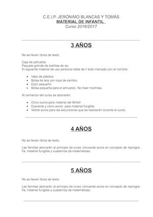 Material Escolar Curso 2016 17