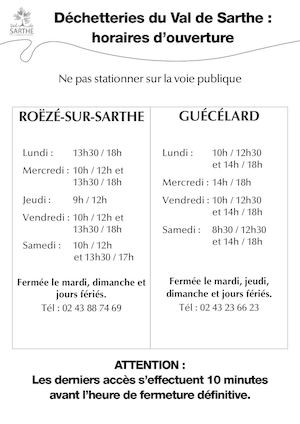 Horaires Déchetteries Val de Sarthe