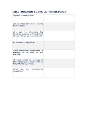 Cuestionario Sobre La Prehistoria