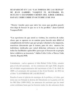 Rafael Uribe Uribe en Ruinas De J G Vásquez. Por Edgar Toro Sánchez