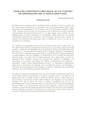 Teoria Del Constructivismo Social De Lev Vygotsky En Comparación Con La Teoria Jean Piaget
