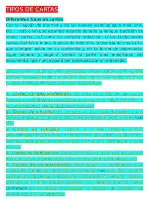 Tipos De Cartas