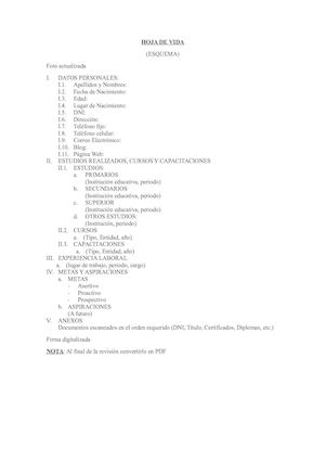 Esquema De Hoja De Vida