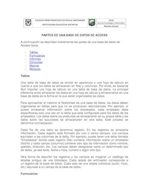 Elementos De Una Base De Datos De Access