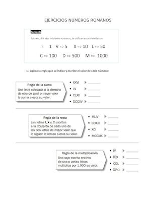 Ejercicios Números Romanos Evaluación