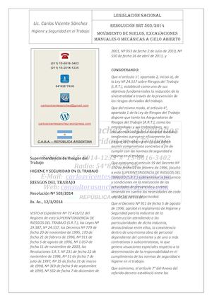 2014 Resolución Srt 503 Excavaciones