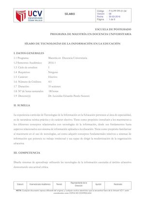 Silabo Tic Docencia Universitaria 2016 1 Ucv Ok