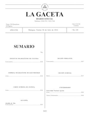Gaceta No 128 Viernes 08 De Julio De 2016