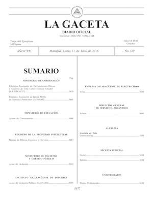 Gaceta No 129 Lunes 11 De Julio De 2016