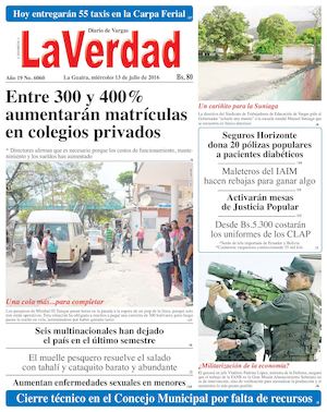 La Guaira, miercoles 13 de julio de 2016 Año 19 Nº. 6060
