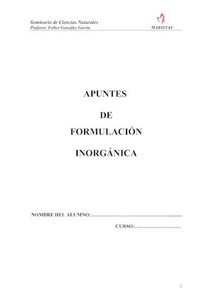 APUNTES SOBRE FORMULACIÓN INORGÁNICA