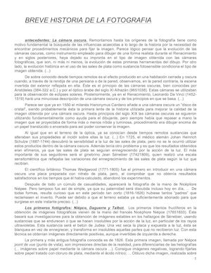 Breve Historia De La Fotografia