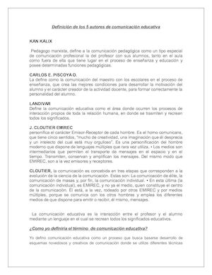 Definición De Los 5 Autores De Comunicación Educativa