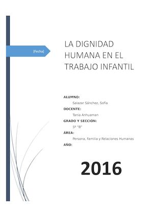 La Dignidad Humana En El Trabajo Infantil Persona