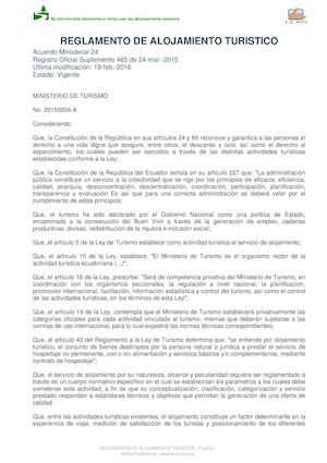 Reglamento De Alojamiento Turistico
