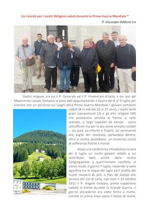 Ricordo dei Religiosi Somaschi caduti durante la 1 guerra mondiale