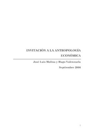 Invitacion A La Antropologia Economica - Jose Luis Molina Y Hugo Valenzuela