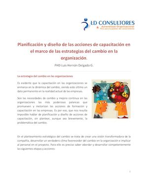 Planificación Y Diseño De Las Acciones De Capacitación En El Marco De Las Estrategias Del Cambio En La Organización