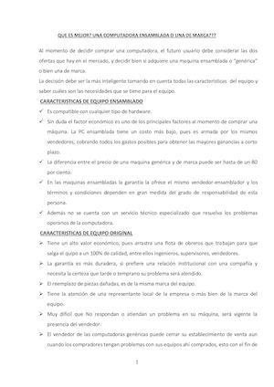 Computadora Ensamblada O Una De Marca