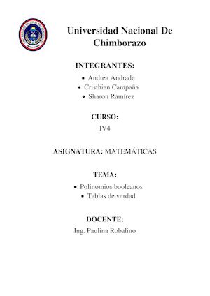 Polinomios Booleanos y Tablas de Verdad