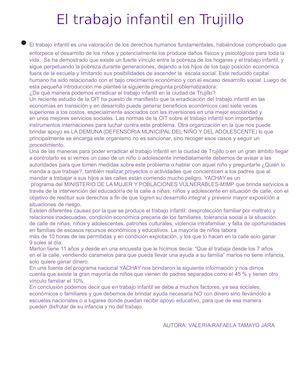 ENSAYO SOBRE EL TRABAJO INFANTIL
