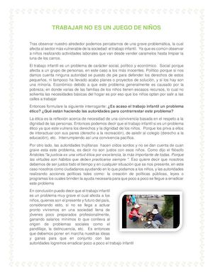 Trabajar No Es Un Juego De Niños