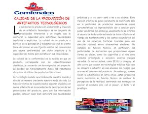 Calidad De La Produccion De Artefactos Tecnologicos