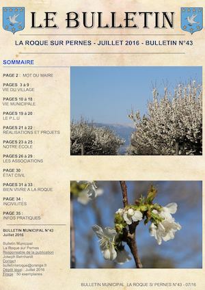 Bulletin La Roque Sur Pernes N° 43 Juillet 2016