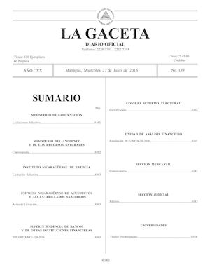 Gaceta No 139 Miércoles 27 De Julio De 2016